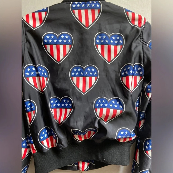 Love Moschino Bomber  Jacket With American Heart Flags Sz 4 - Picture 4 of 14